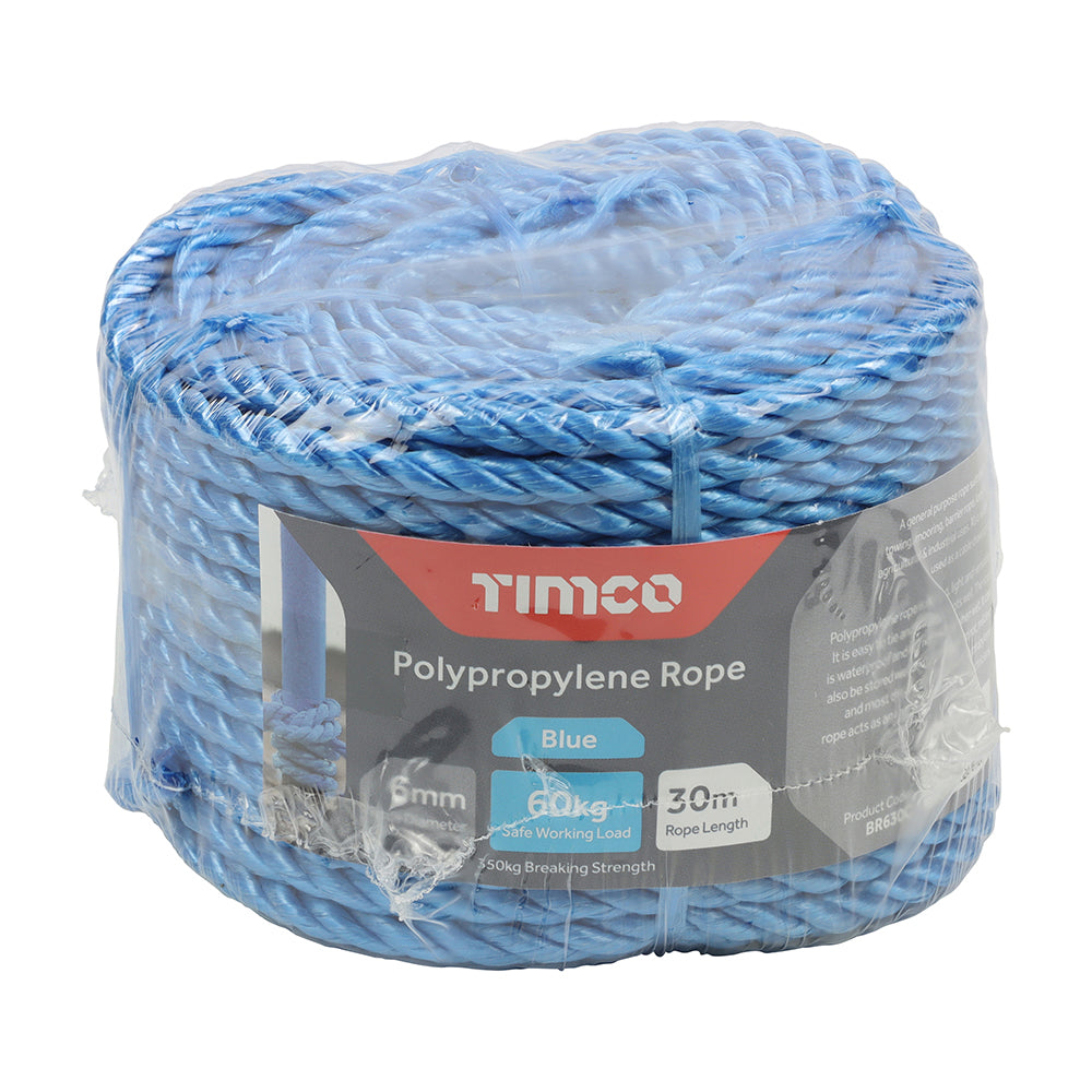 Timco Polypropylene Rope - Blue - Coil 6mm x 30m BR630C — official TIMCO product photograph