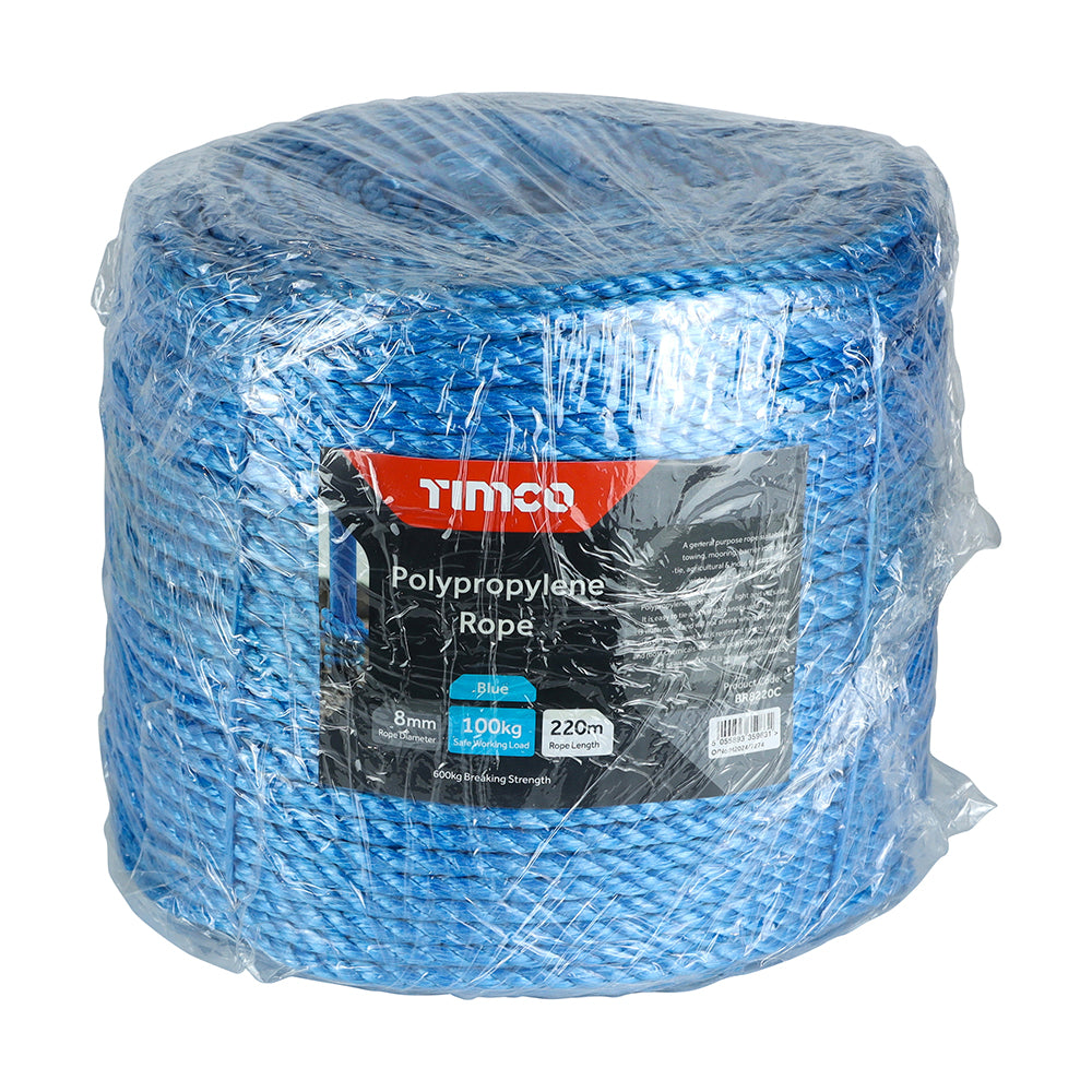 Timco Polypropylene Rope - Blue - Coil 8mm x 220m BR8220C — official TIMCO product photograph