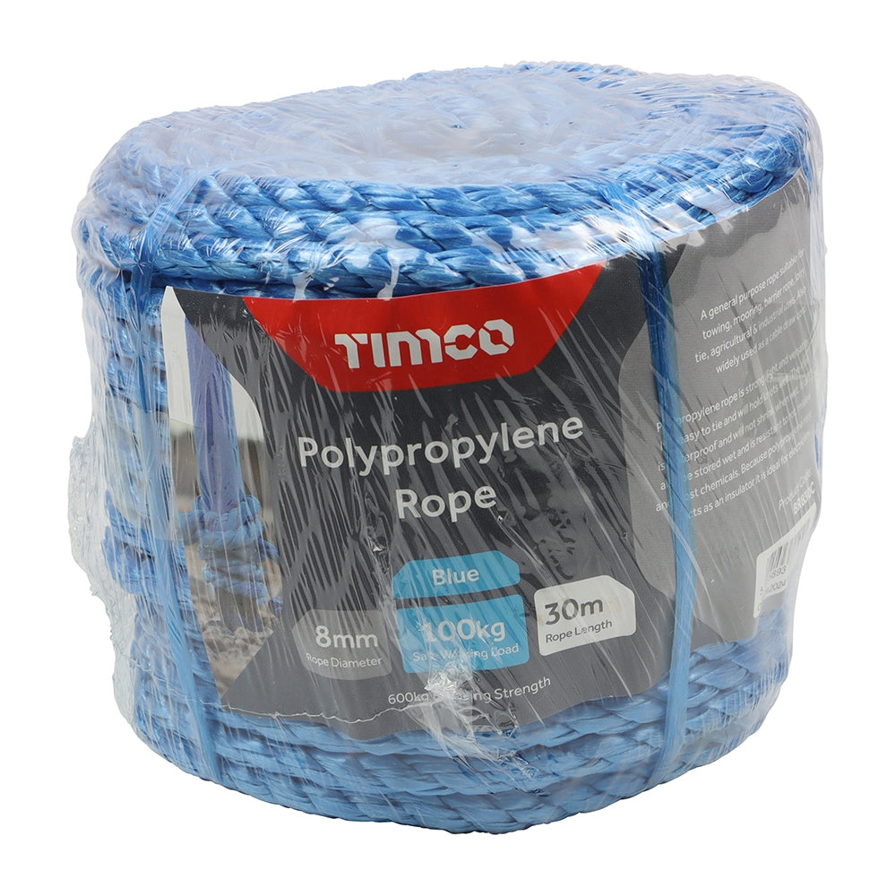 Timco Polypropylene Rope - Blue - Coil 8mm x 30m — official TIMCO product photograph
